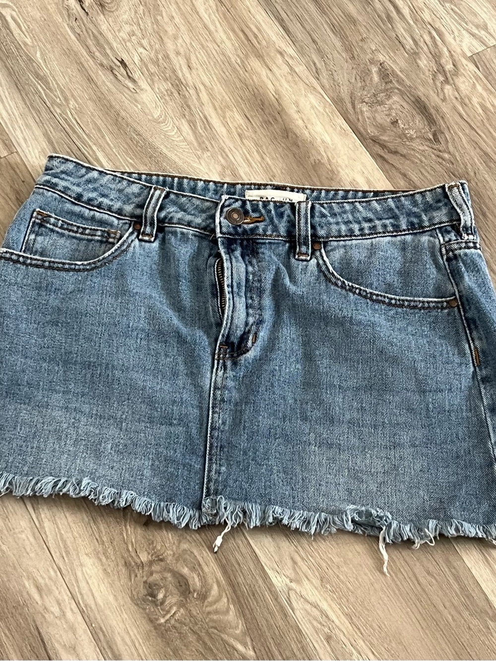 PacSun Denim Fringe Hem Mini Skirt - Light Blue